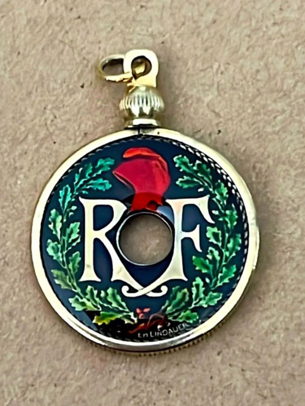 Dennis Armstrong Hand Painted 1921 French Coin Pendant Enamel Art c. 2001